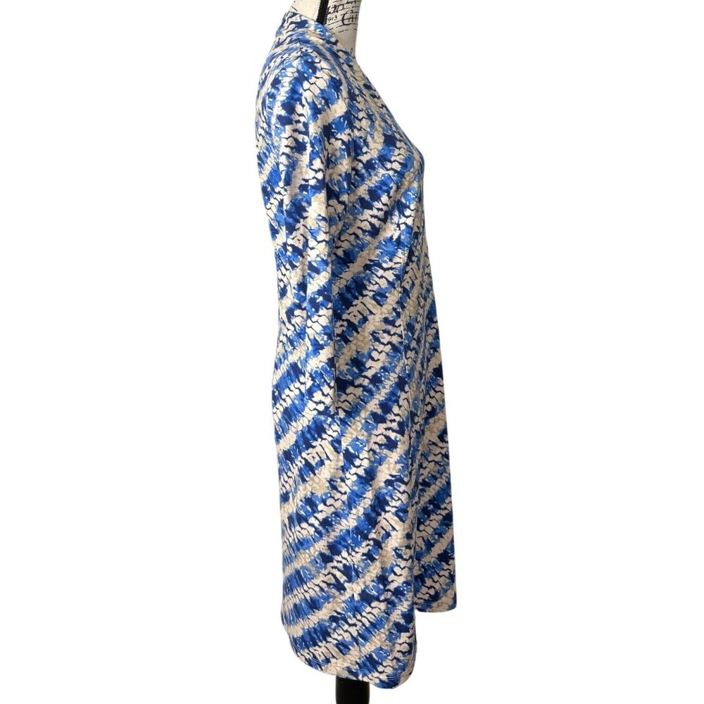 J. Mclaughlin Catalina Cloth Dress 3/4 Sleeve Blue Cream Abstract Print Size S - Picture 2 of 8